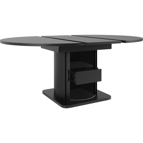 Mesa de comedor extensible redonda de MDF negro con cajones 118-158 cm (1/5)