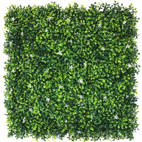 WellHome Seto Artificial 100x100cm, Jardin vertical con hojas verdes y Flores blancas (1/5)