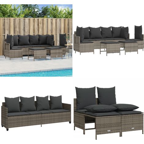 Salon de jardin 5 pcs avec coussins gris résine tressée - Ensemble Salon De Jardin - Salon De Jardin Extérieur - Mobilier De Jardin - Canapé Jardin - Chaise Lounge - Home & Living