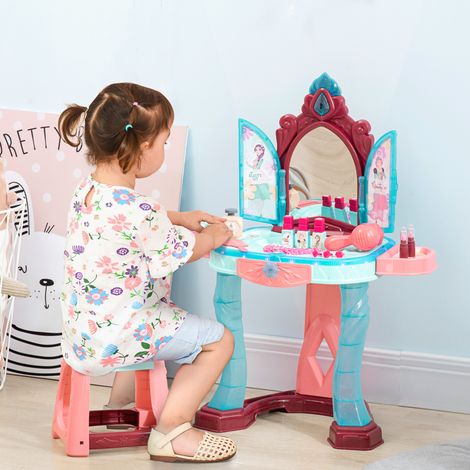Coiffeuse Enfants Tabouret Miroir Lumière Meuble Maquillage Musical Mobilier Intérieur +3 ans Multicolore 57x34x76cm