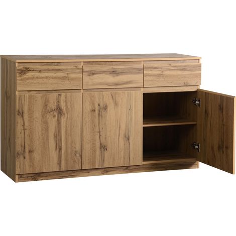 Credenza multifunzione in legno con 3 ante e 3 cassetti, 135 x 40 x 81 cm (1/5)