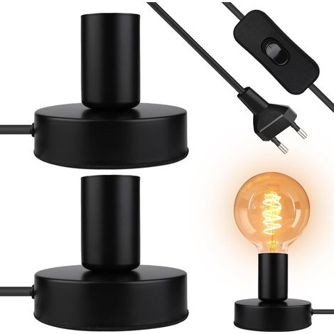 CCYKXALot de 2 lampes de table avec douille E27, support de lampe de plafond petite lampe de table industrielle avec veilleuse pour chambre, noire (1/5)