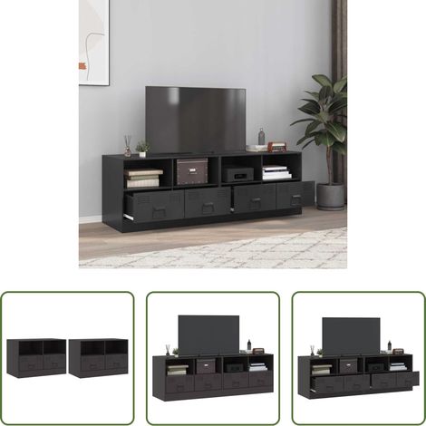 vidaXL Stahl-Schrank - TV-Schränke 2 Stk. Schwarz 67x39x44 cm Stahl (1/5)
