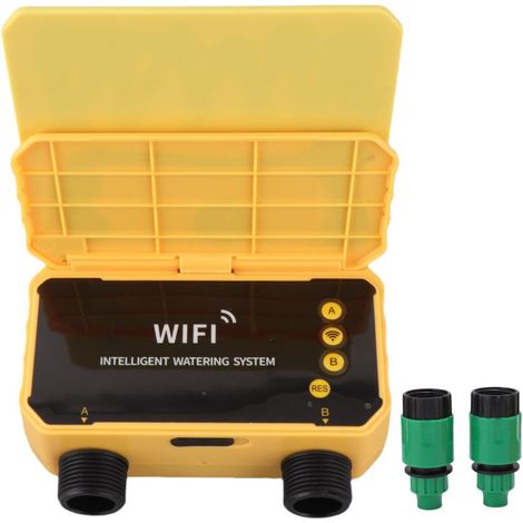 Minuteur d'arrosage automatique WiFi avec fonction pluie et contrôle par application. Minuteur solaire 2 zones avec filtre de précision pour villa, cour, balcon, jardin et toit-terrasse. Idéal pour ja