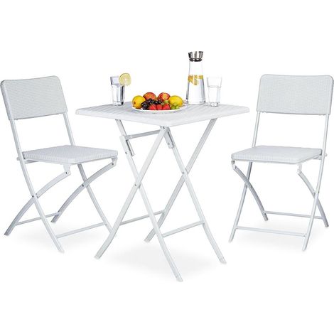 Set Tavolo + 2 Sedie Pieghevole Arredo Esterno Giardino in Polyrattan Bianco (1/3)