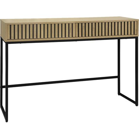 120cm contemporary console in grooved wood effect, Lisbonne, Natural, 30x120x77 cm