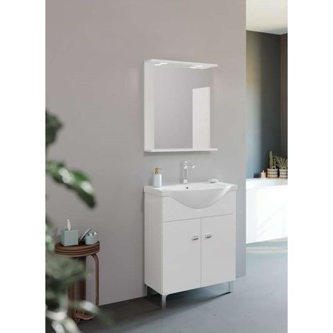 Composizione da bagno 2 ante 65 cm con lavabo in ceramica e specchio (1/3)