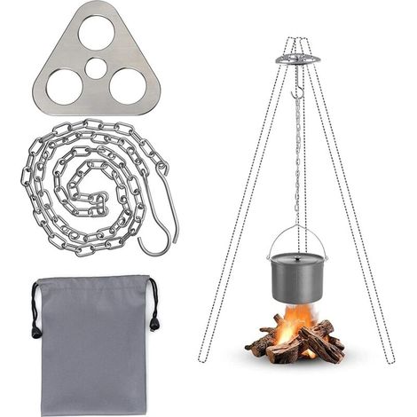 Équipement de Gril de Trépied de Feu de Camp, Planche de Gril de Trépied de Camping en Acier Inoxydable Portables