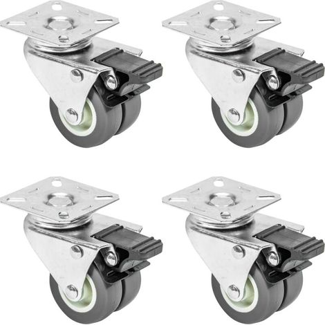 6720 4er-Set Schwerlast-Doppelrollen mit Feststeller Polyurethan 50 mm bis 400 kg Grau (1/5)