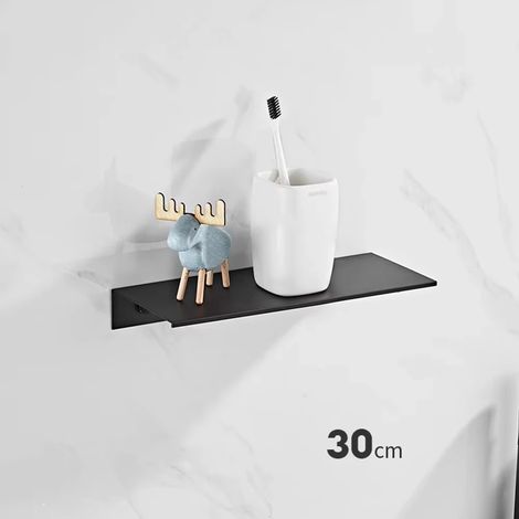 Étagère de salle de bain (noire, 30 cm) en aluminium, flottante, pour rangement mural de douche, cuisine et accessoires de salle de bain. (1/5)