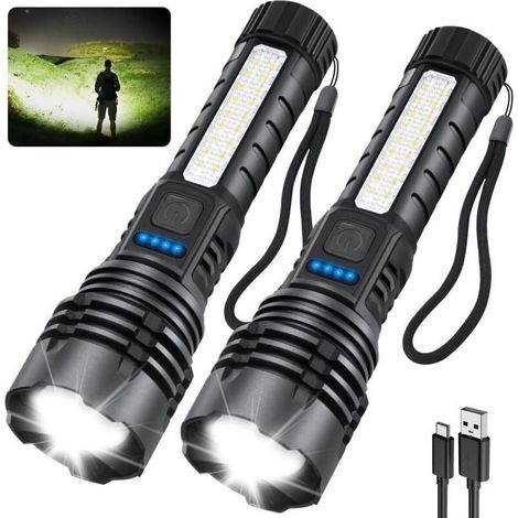 Lampes de poche rechargeables 990000 lumens, 7 modes, super lumineuses, réglables, haute puissance. LED pour urgences, maison, 2 pack.
