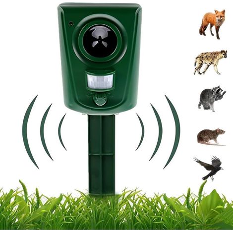 Repellente per gatti a ultrasuoni - A batteria - Impermeabile - Repellente per esterni con rilevatore di movimento per giardino, cortile, campo, fattoria, cani, uccelli, volpi -Crezuo