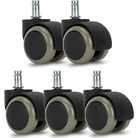 Rot per sedia da ufficio - Set di 5 rot - Ruota di ricambio 11/50 mm - Base silenziosa per pavimenti duri - Grigio, Fontainebleau (1/4)