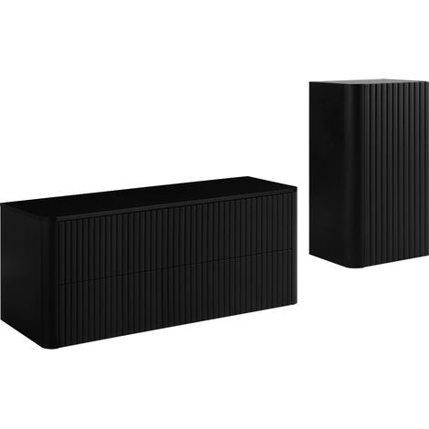 Ensemble de meubles de salle de bain, 2 tiroirs, 1 porte, fermeture douce, façades rainurées, Noir, 120,8 x 44,2 x 48,4 cm (1/5)