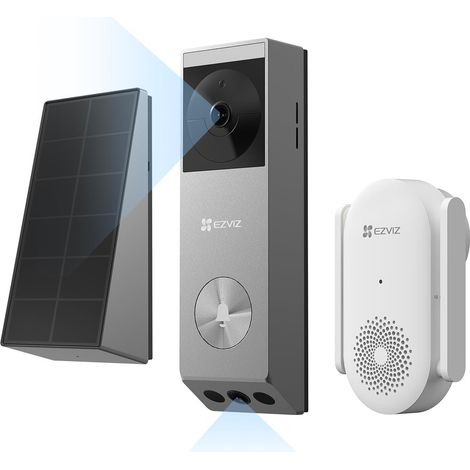EZVIZ SONNETTE VIDÉO FILAIRE OU SANS FIL DOUBLE CAMÉRA AVEC CARILLON, DOUBLE OBJECTIF 2K ET 1080P, PANNEAU SOLAIRE, STOCKAGE 32