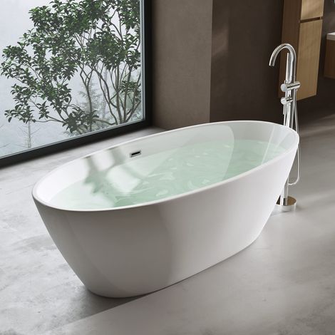 doporro® Freistehende Design-Badewanne Vicenza599 170x79x56cm Oval Weiß Acryl-Standbadewanne mit Ablaufgarnitur DIN-Anschlüssen (1/4)