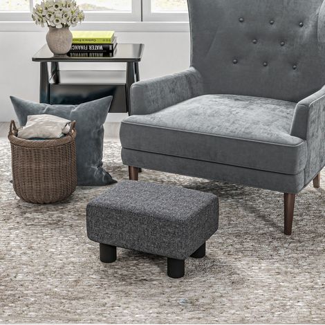 Pouf rectangulaire 40 x 30 x 24 cm en effet lin gris foncé HAVRYA (1/5)