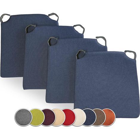 Lot de 4 Coussins de Chaise Trapèze avec Mousse RG25 Polyester Intérieur Extérieur Bleu Foncé (1/5)