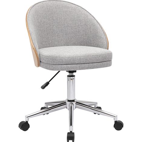 Sedia da ufficio con ruote in tessuto effetto velluto grigio, legno chiaro e metallo cromato TUCSON