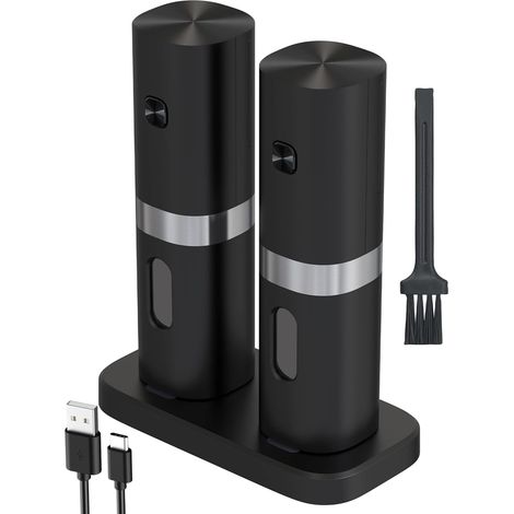 Ensembles de Moulin à Sel et Poivre Electrique,Moulin a Poivre Rechargeable avec Base de Charge,Petite Brosse,Lumière LED,Cable de Charge USB Type-c,Grossièreté Réglable(Noir-Rechargeable) (1/5)