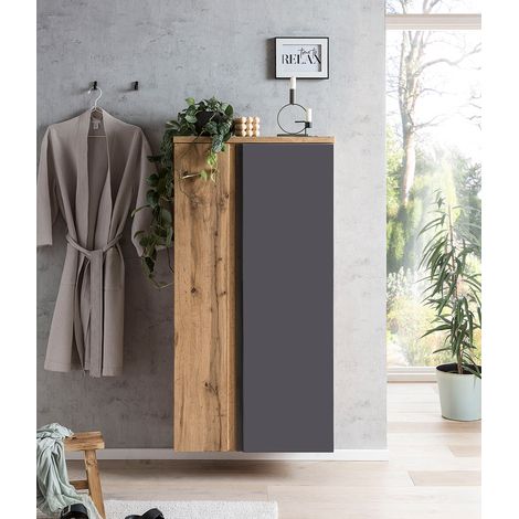 Midischrank 65cm Wotan Eiche Nb. mit grau matt VASTO-03-GREY, B/H/T ca. 65/130/35 cm (1/5)