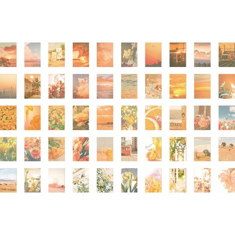 50 Feuilles Stickers Nature Paysage Esthétique pour Carnet Journal Scrapbooking Déco Jaune (1/5)
