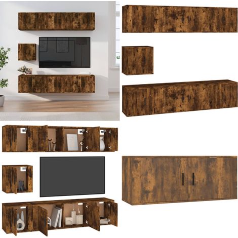 7-tlg. TV-Schrank-Set Räuchereiche Holzwerkstoff - Holzwerkstoff - Wandmontage (1/5)