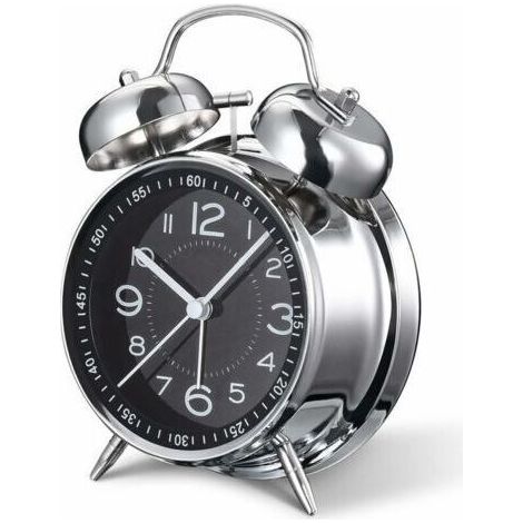 Réveil fort pour adultes dormeurs lourds, quartz silencieux de 10,2 cm avec rétroéclairage, double cloche (gris) (1/5)