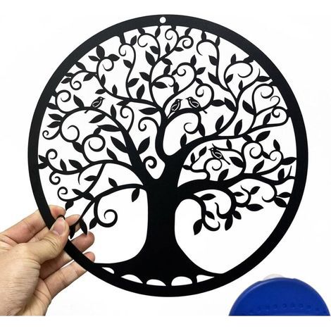 Memkey – Schwarze Metall-Wanddekoration „Lebensbaum“, 28 cm – Rostfreies, hohles Design – Für den Innen- und Außenbereich – Originelles Geschenk (1/5)