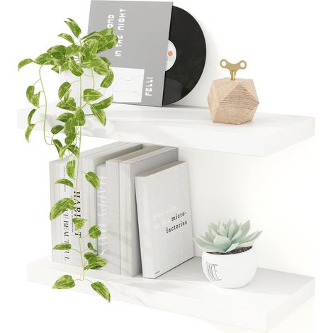 Lot de 2 étagères murales Blanches, 40cm x 23,5 cm de Profondeur, en Bois MDF, pour Cuisine, Bureau, Salle de Bain, Chambre à Coucher et Salon (1/5)