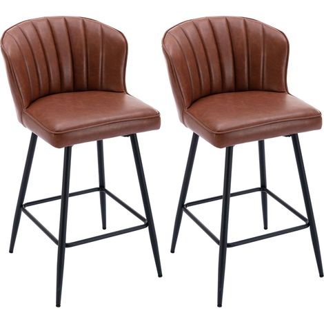 Bar Stools Set of 2 in PU Leather Modern Counter Chairs with Shell Designed Backrest for Home Bar Restaurant, Brown, Wahson