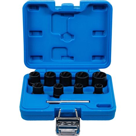 Juego de llaves de vaso de perfil en espiral/extractores de tornillos  entrada 10 mm (3/8")  10-19 mm  10 piezas (1/5)