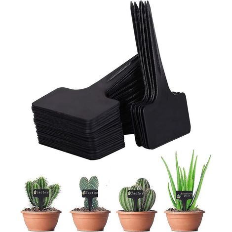 100 wasserfeste Pflanzenetiketten, T-förmige Kunststoff-Gartenetiketten, Setzlingsetiketten, Gartenpflanzenetiketten 6 x 10 cm (Schwarz) (1/5)