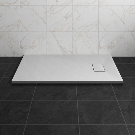 NRG 1100 x 700mm SMC White Rectangle Slate Effect Bathroom Shower Tray