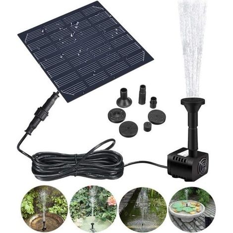Pompe Solaire, 1,2W Pompe de Fontaine, Pompe à Eau Solaire pour Jardin Bassin Fontaines d\'Etang, 180 L/h, Hauteur 60cm (1/4)