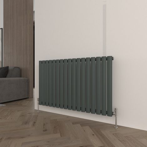 T&K Horizontal Anthracite Single Radiator Oval Column Designer 600x1003mm Modern Central Heating Rads (1/5)
