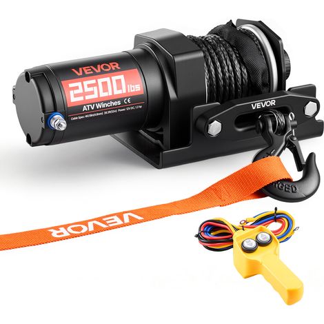 VEVOR Verricello Elettrico con Cavo da 1134 kg, Verricello Elettrico da 12 V CC per ATV/UTV Fuoristrada con Fune Sintetica Ø 4,8 mm x 12 m, Telecomando Cablato, Impermeabile IP55 per Recupero Stradale