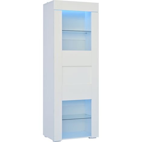 Vitrine blanche haute brillance 60x40x170 cm avec LED réglable, porte en acrylique et 2 étagères en verre (1/5)