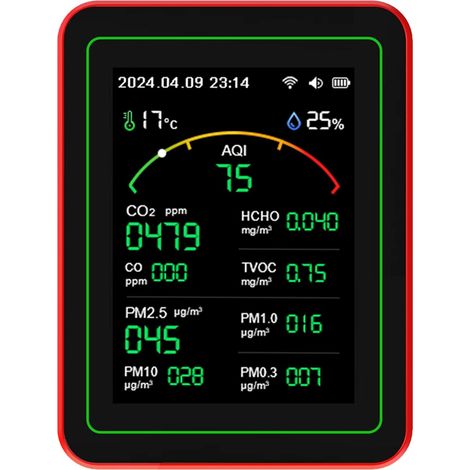 CO2 PM2.5 Formaldéhyde TVOC Testeur de température et d'humidité Détecteur de qualité de l'air Compteur de pollution Testeur d'intérieur (1/5)