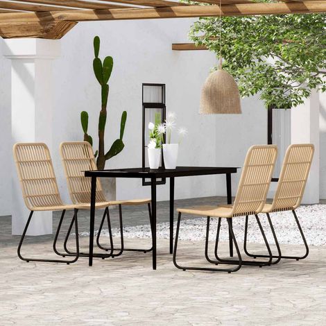Ensemble repas de jardin 5 pièces, table en verre, chaises en résine tressée, chêne et noir, 44.92kg - PANGIVO (1/5)