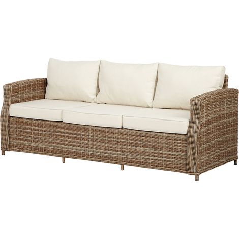 Gram Canapé de jardin 3 places, supports d'assise inclus, naturel et blanc cassé. (1/5)