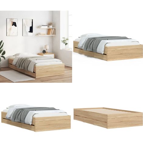 Bettgestell mit Schubladen Sonoma-Eiche 100x200cm Holzwerkstoff - Bettesrahmen - Holzbettfundament - Doppelbett - Schrankbett - Bettkasten - Home & Living (1/5)