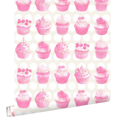 papier peint petits gâteaux sur points brillants rose - ESTAhome (1/5)