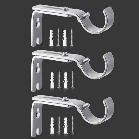 3 Pcs Argent Support de Tringle à Rideau Réglable, Supports Murale Réglables,Support pour Tringle à Rideau,Compatible avec les tringles à rideau d'un diamètre maximal de 20mm-25mm