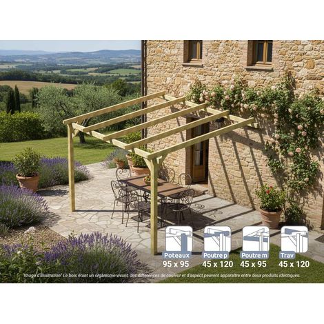 Pergola adossée en bois massif Narbonne 300 x 300 cm - Maderland