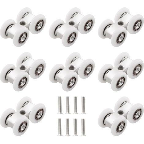 Roulettes pour portes coulissantes, 8 pièces, Blanc, Aluminium, Plastique (1/5)