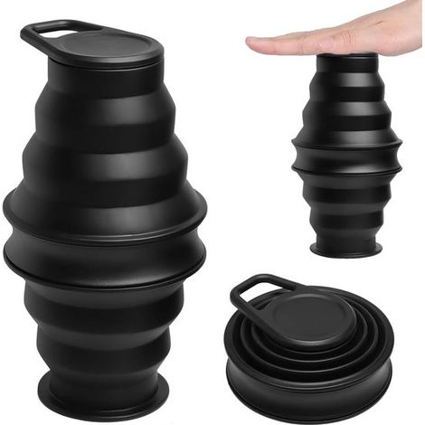 Faltbare Silikon Wasserflasche 500 ml, BPA frei, auslaufsicher, tragbare Sport Wasserflasche für Outdoor Aktivitäten, Campingbecher, Reisen (Schw (1/5)