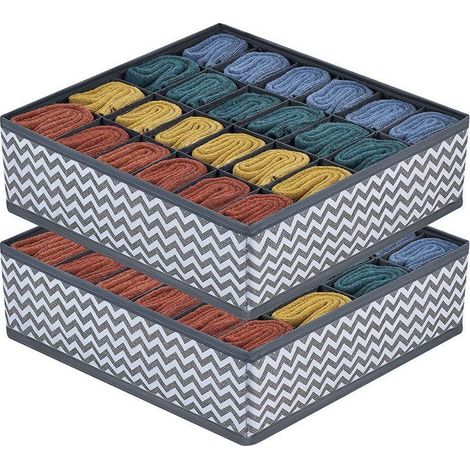 Lot de 2 Organisateur de Tiroir Pliable Non-tissé pour Sous-vètements, Soutien-gorges, Chaussettes Boîte de Rangement à Compartiment Gain de Place, Rangement Chaussettes(ondulation) (1/4)