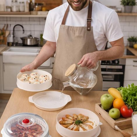 Vaporiera per microonde, cottura a vapore sana - Vaporiera resistente al calore per ravioli, riso, verdure, uova e pasta (1/4)