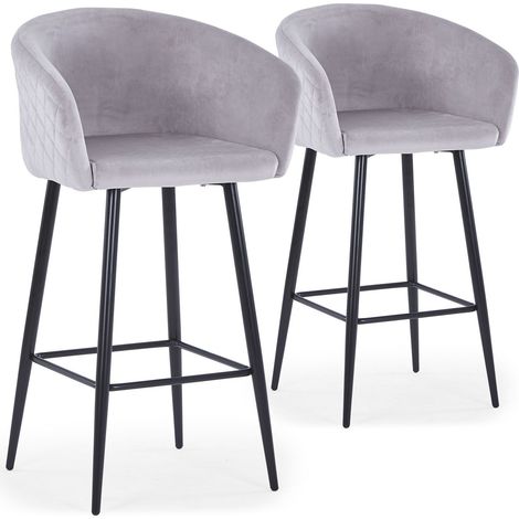 Lot de 2 chaises de bar Bobby Velours Argent